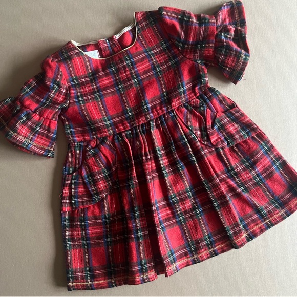 Christmas Plaid Ruffle Sleeve Dress: 3-6M